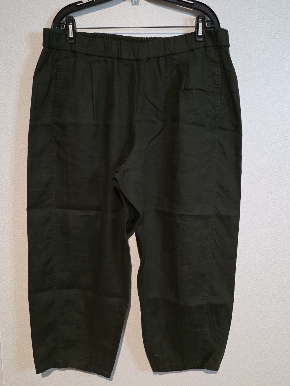 Eileen Fisher Organic Linen Wide Leg Pants Dark Green Large